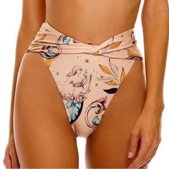 Agua Bendita Lily Mare Bikini Bottom Size Medium Nude Mermaid Print High Waist - Picture 1 of 13